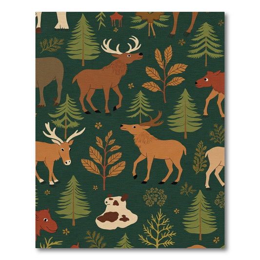 Woodland Animals Forest Green Creatures Rug