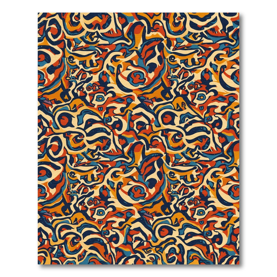 Abstract Retro Swirls Ochre Navy Red Rug