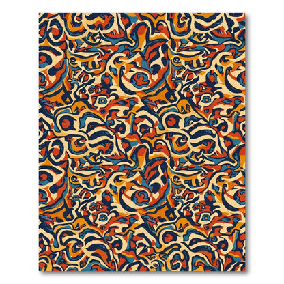 Abstract Retro Swirls Ochre Navy Red Rug