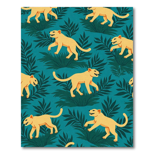 Golden Lions Tropical Teal Background Rug