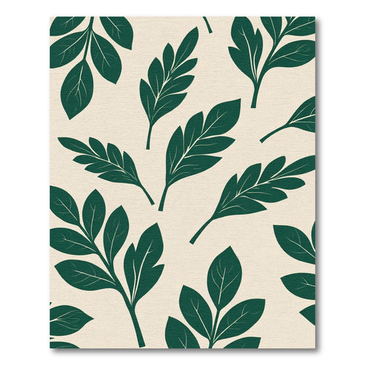 Deep Emerald Leaf Branches Cream Rug