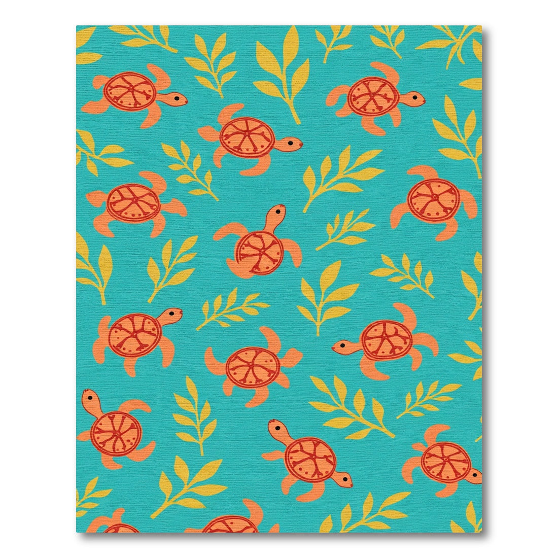 Coastal Orange Turtle Teal Foliage Rug