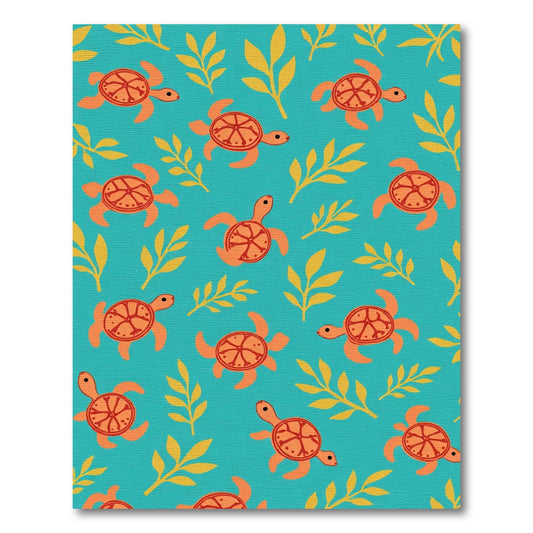 Coastal Orange Turtle Teal Foliage Rug