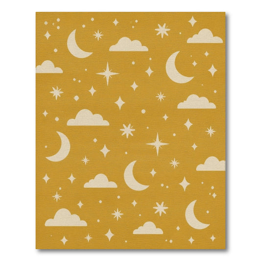 Yellow Moon Stars Clouds Kids Area Rug