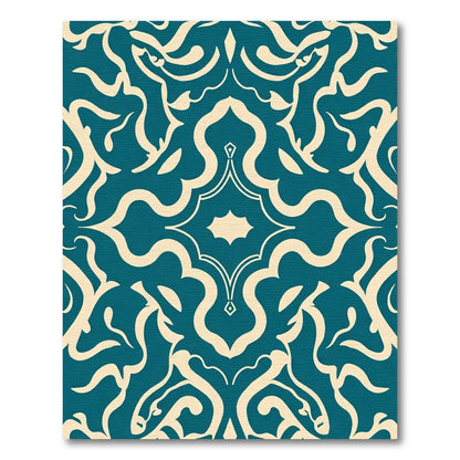 Teal Cream Damask Scrollwork Rug