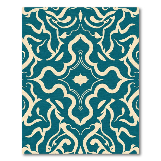 Teal Cream Damask Scrollwork Rug