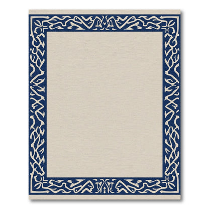 Deep Blue Abstract Vine Border Rug