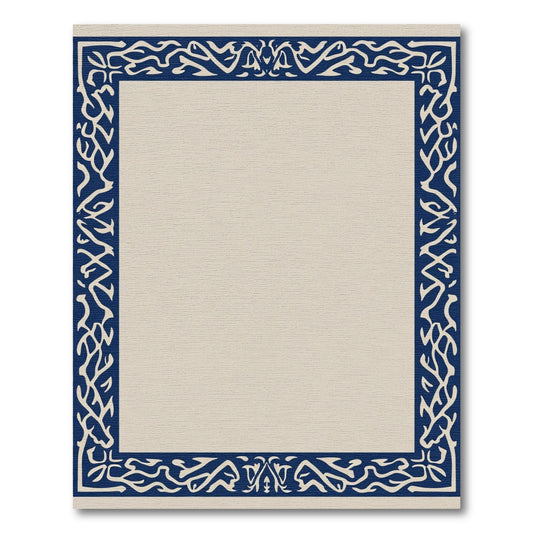 Deep Blue Abstract Vine Border Rug