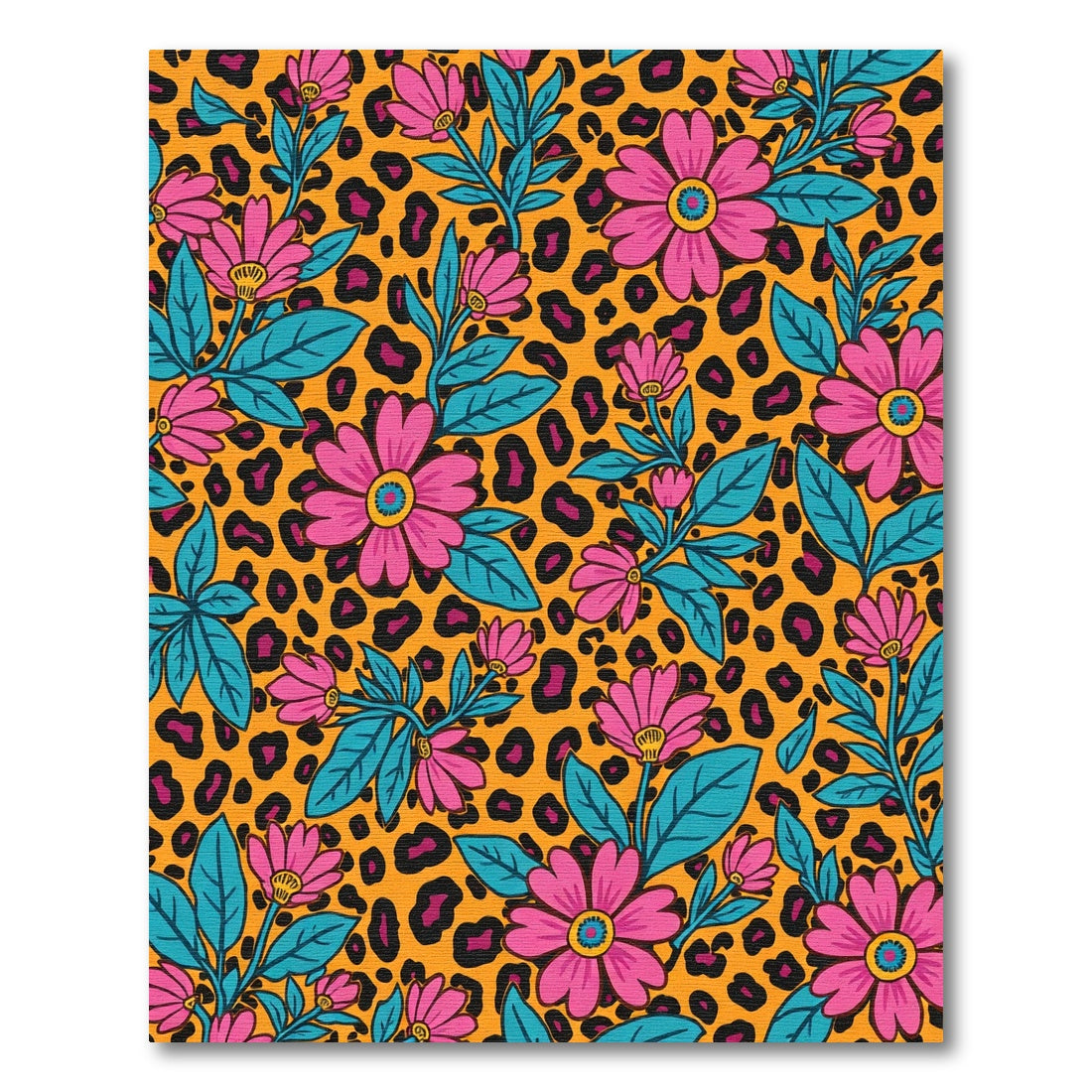 Vibrant Pink Floral Leopard Print Rug