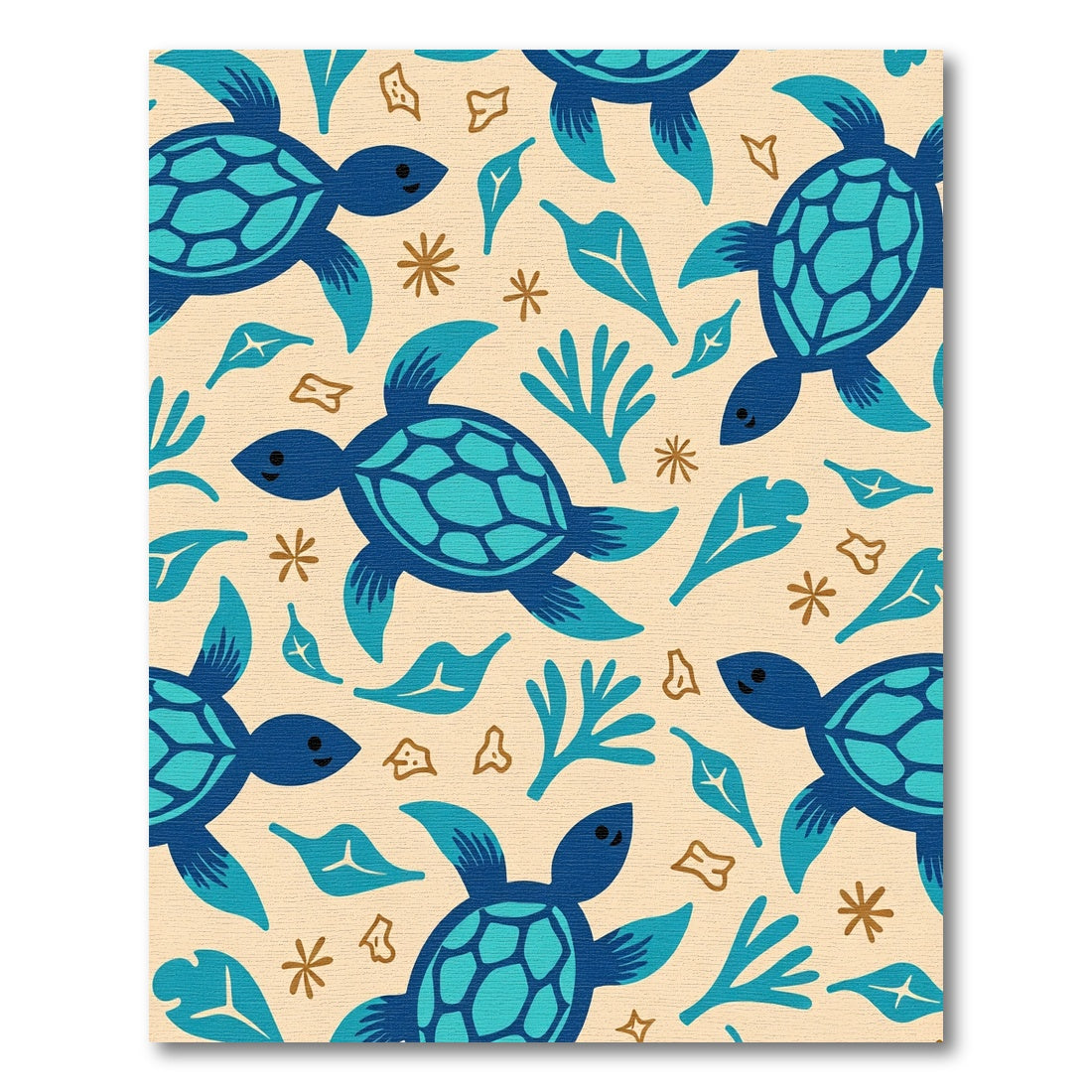 Blue Sea Turtle Aqua Leaf Motif Rug