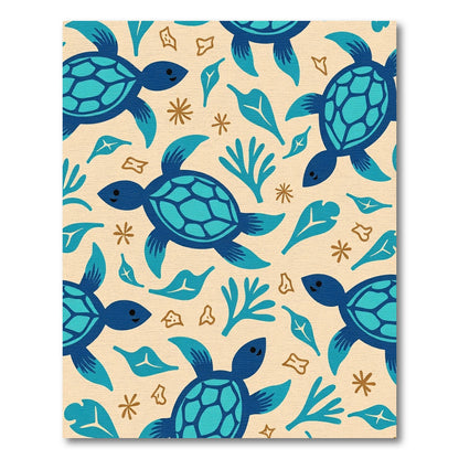 Blue Sea Turtle Aqua Leaf Motif Rug