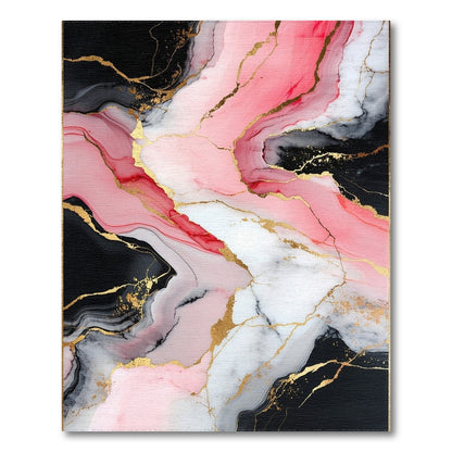 Pink Black Abstract Marble Area Rug with Gold Accents
