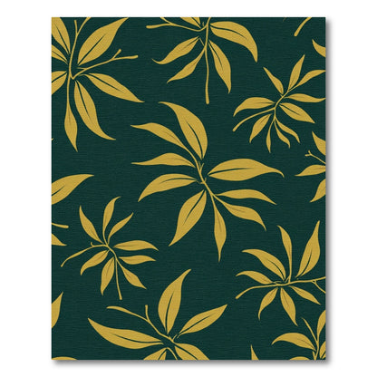 Golden Leafy Sprigs Dark Green Rug