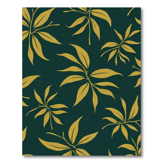 Golden Leafy Sprigs Dark Green Rug