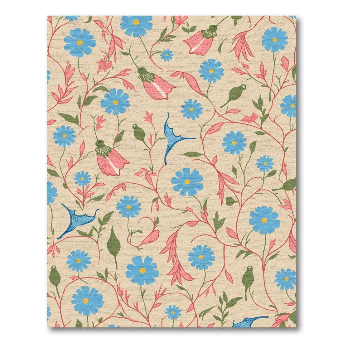 Whimsical Blue Floral Vine Garden Rug