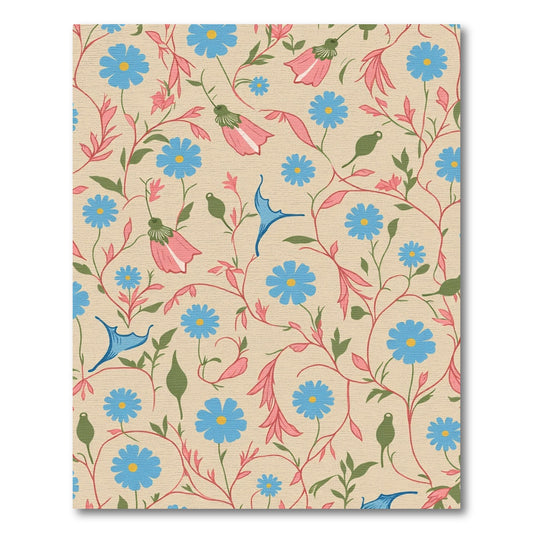 Whimsical Blue Floral Vine Garden Rug