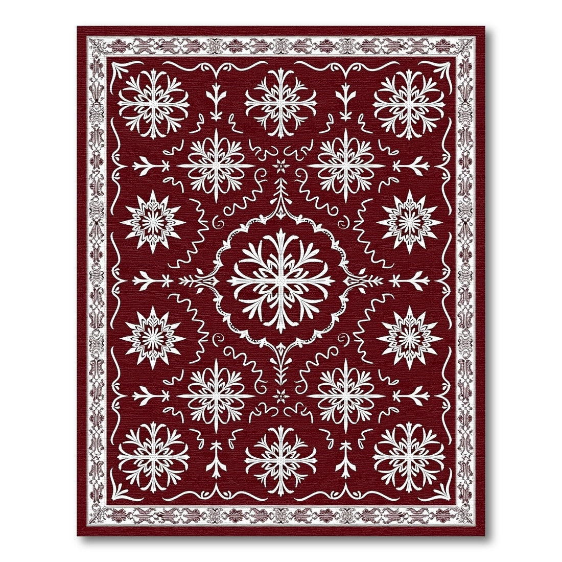 Deep Red Snowflake Starburst Medallion Rug