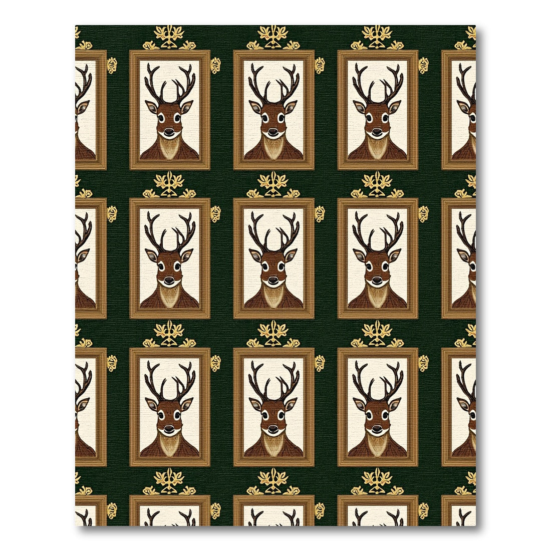 Regal Deer Portrait Gold Frame Rug