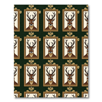 Regal Deer Portrait Gold Frame Rug