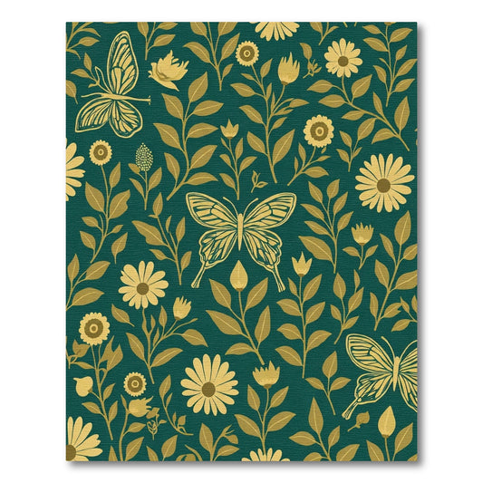 Golden Butterflies Teal Floral Garden Rug