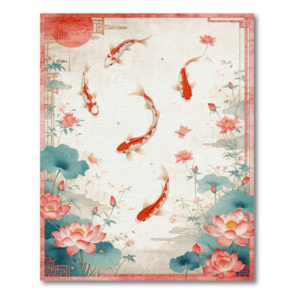 Red Koi Lotus Area Rug