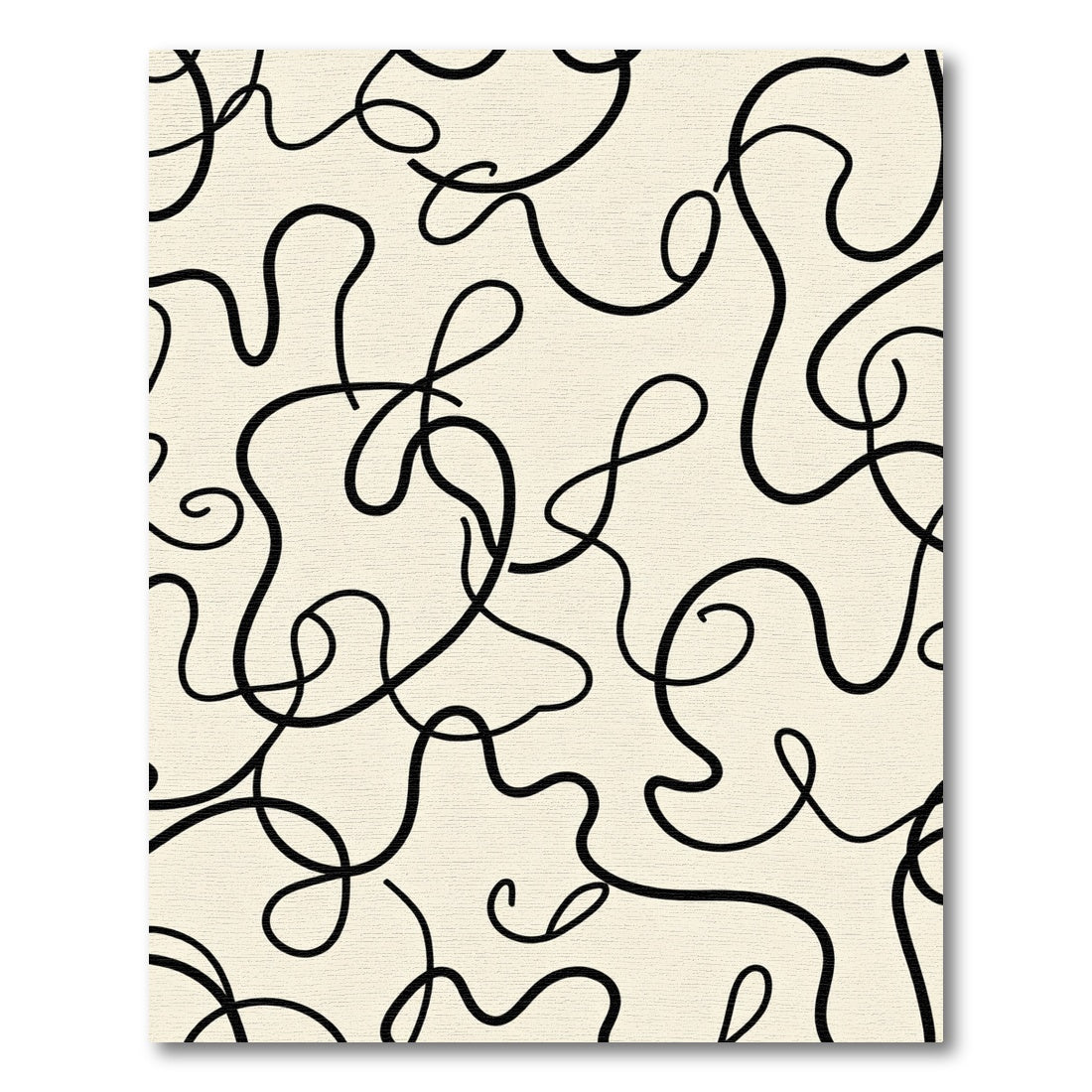 Cream Black Abstract Organic Lines Rug