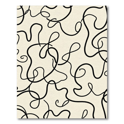 Cream Black Abstract Organic Lines Rug