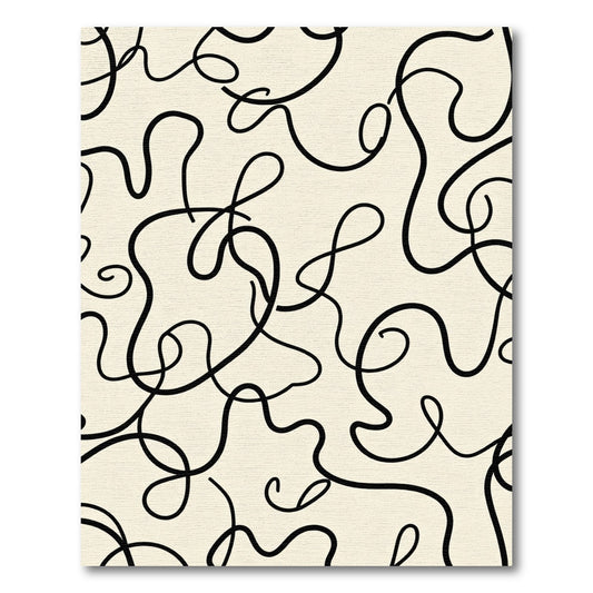 Cream Black Abstract Organic Lines Rug
