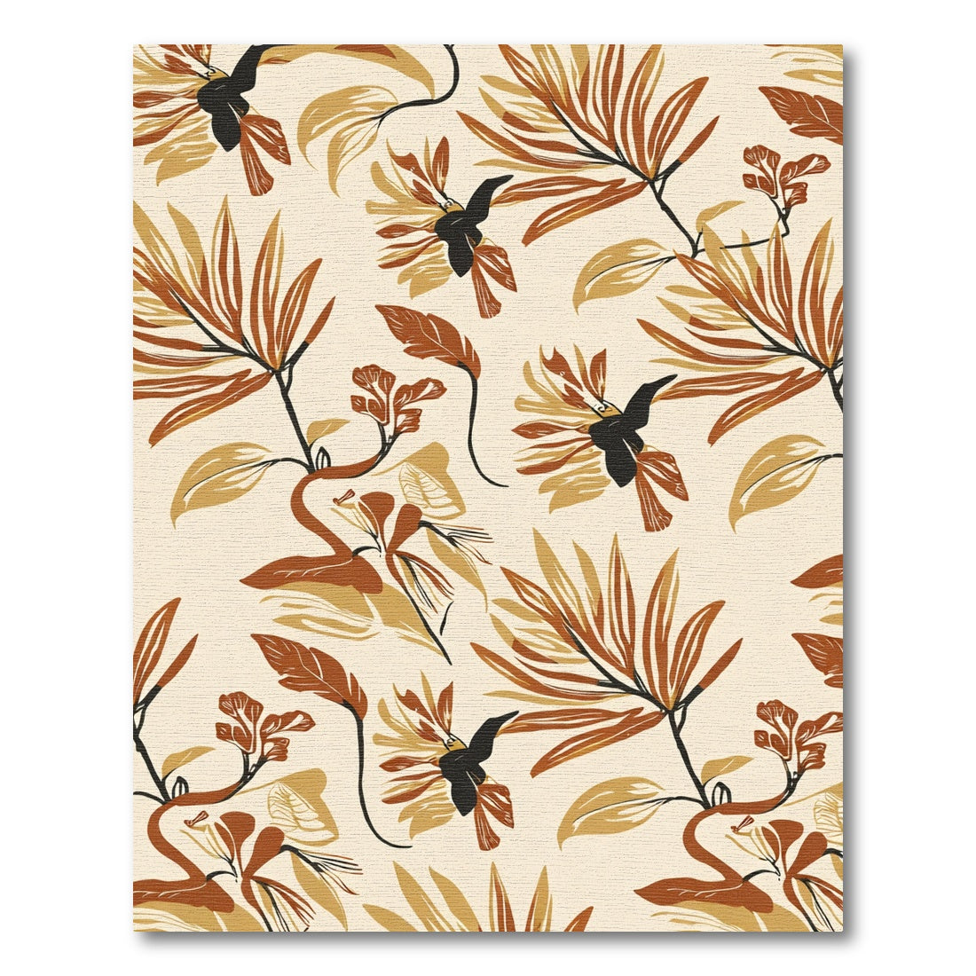 Earthy Autumn Floral Bird Swirl Rug