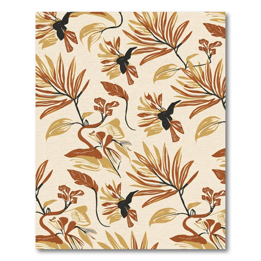 Earthy Autumn Floral Bird Swirl Rug