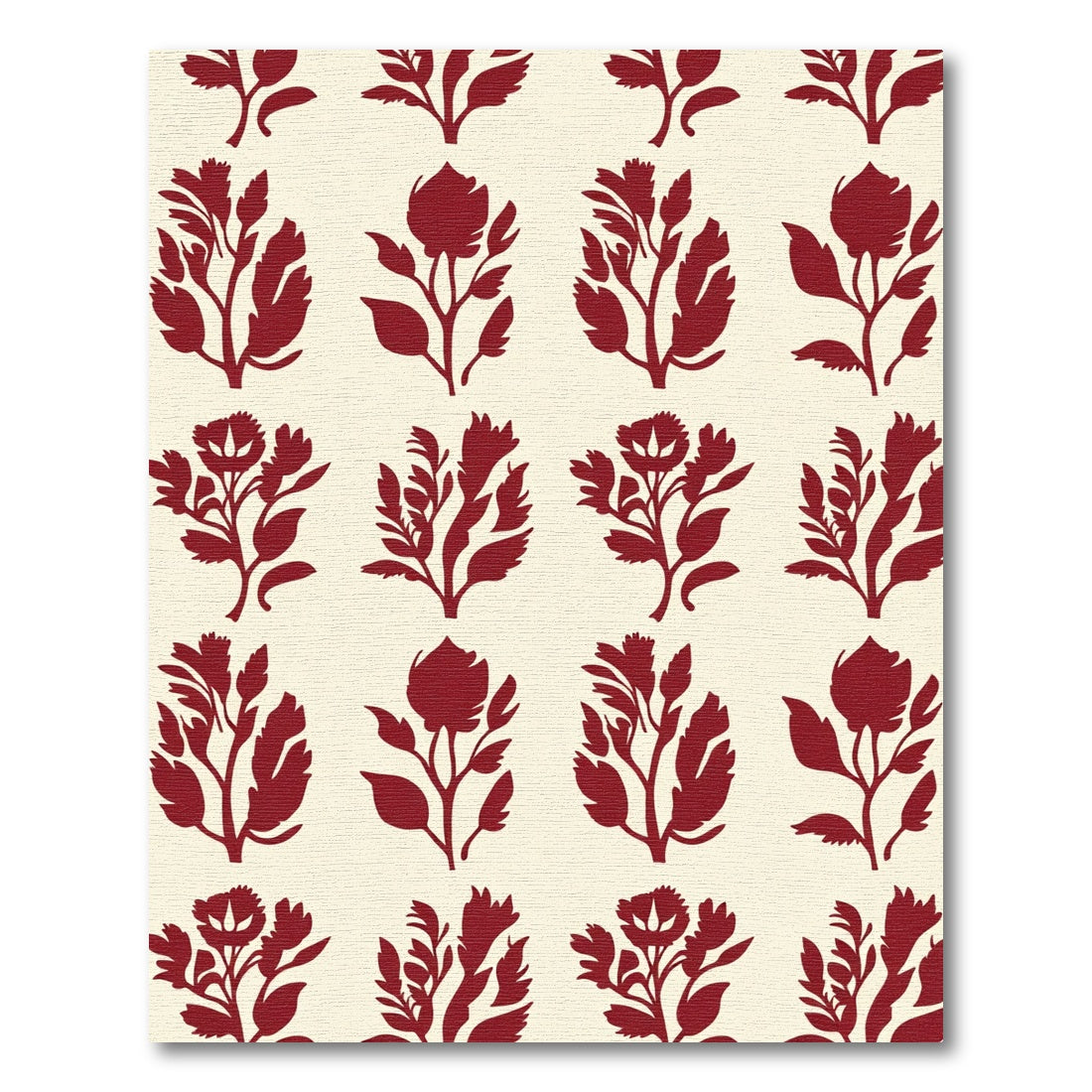 Deep Red Floral Branch Repeat Rug
