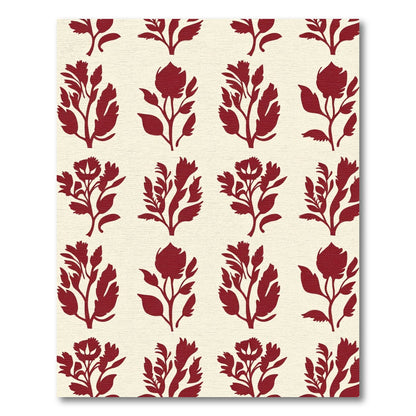Deep Red Floral Branch Repeat Rug