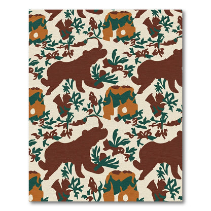 Woodland Brown Bear Foliage Repeating Rug