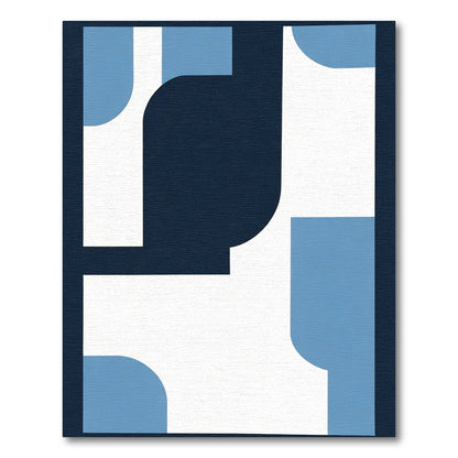 Deep Blue Abstract Curve Modern Rug