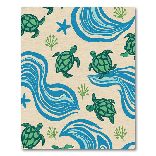 Green Sea Turtle Wave Composition Rug