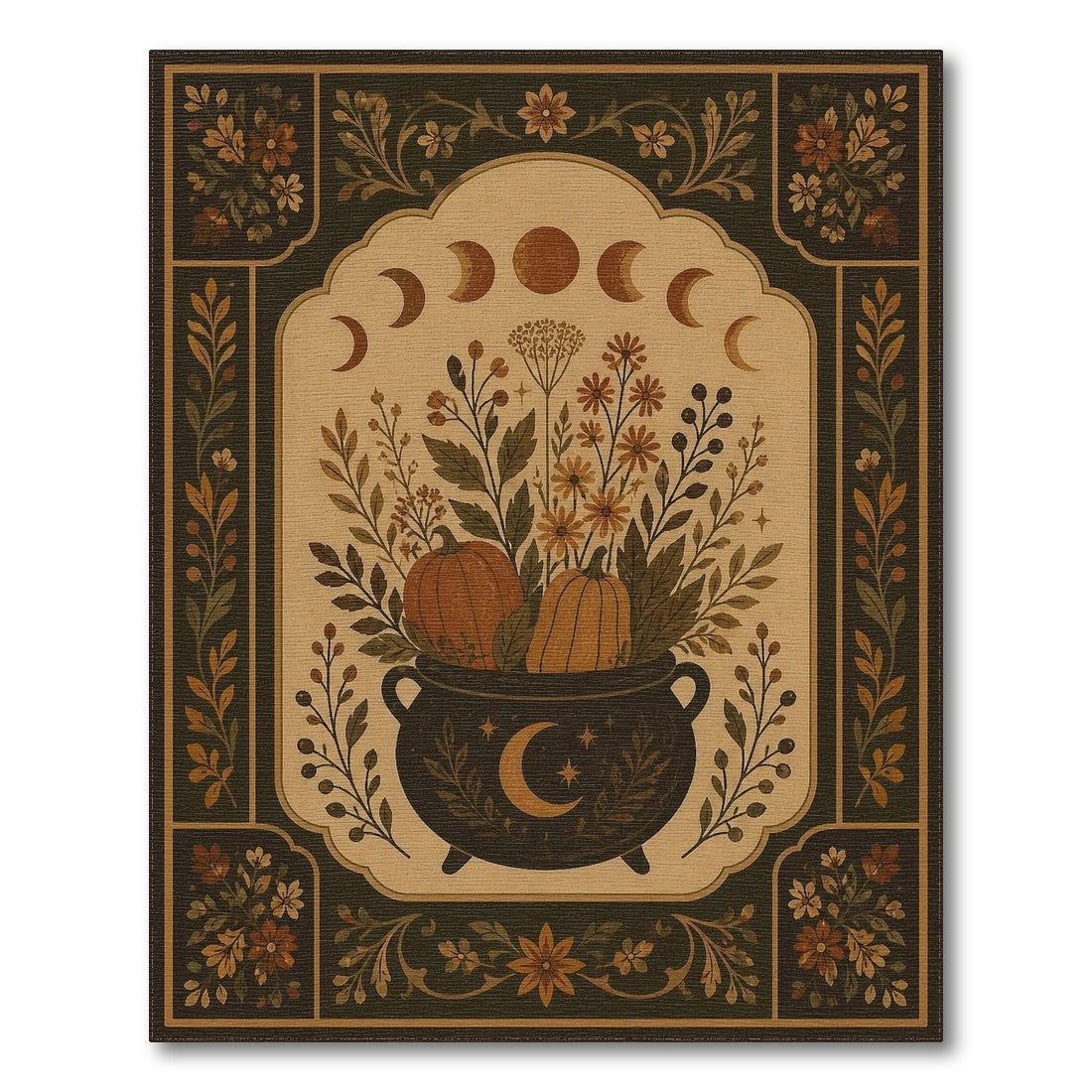 Vintage Cauldron Pumpkin Floral Area Rug