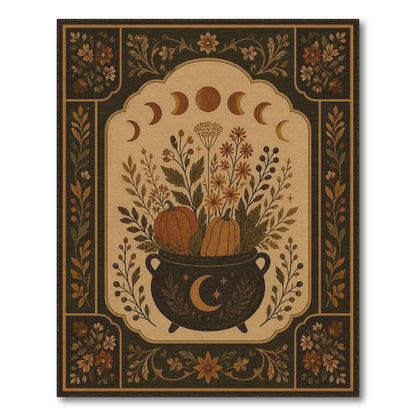 Vintage Cauldron Pumpkin Floral Area Rug