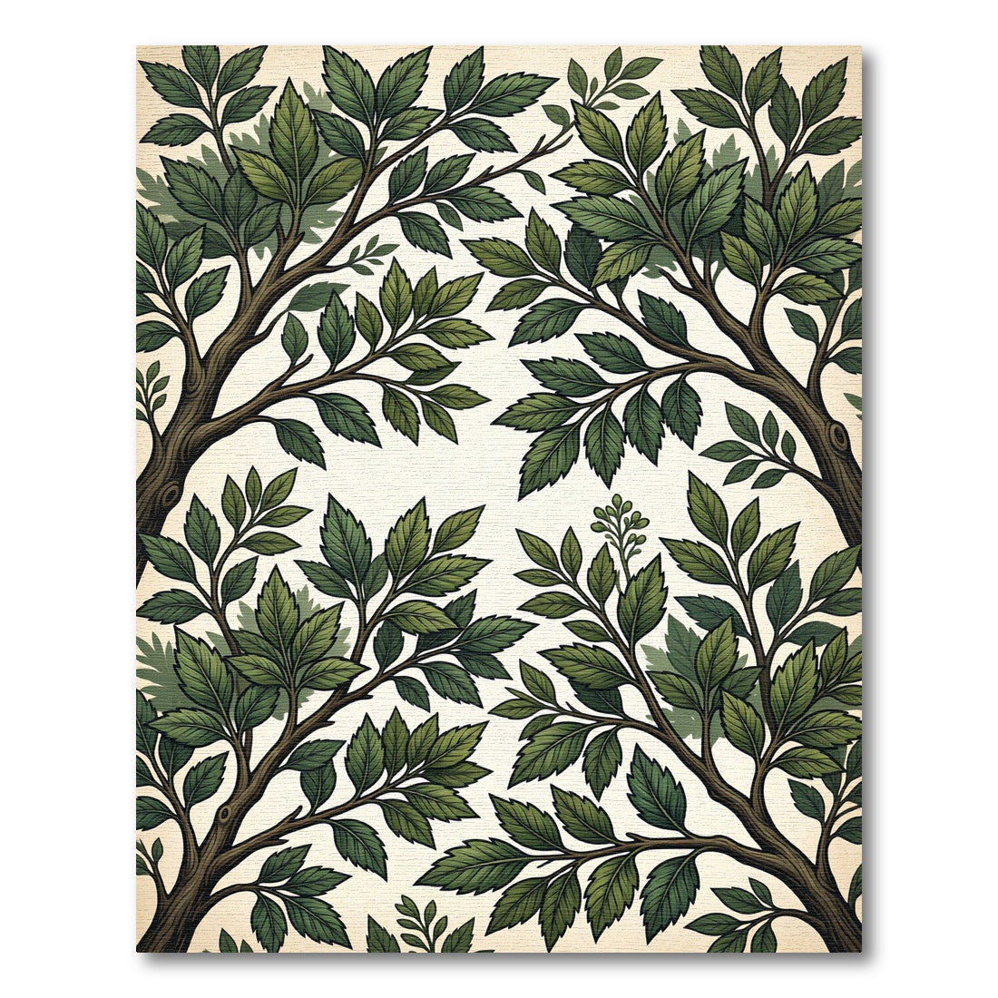 Green Leafy Branches Vintage Botanical Rug