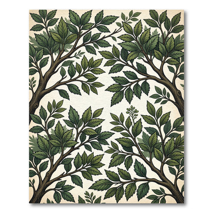 Green Leafy Branches Vintage Botanical Rug