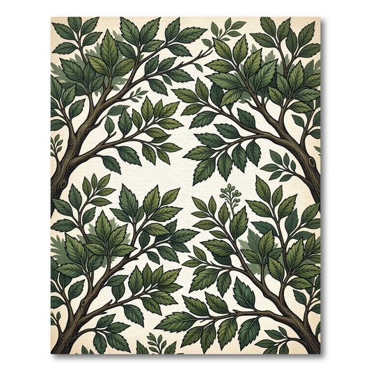 Green Leafy Branches Vintage Botanical Rug