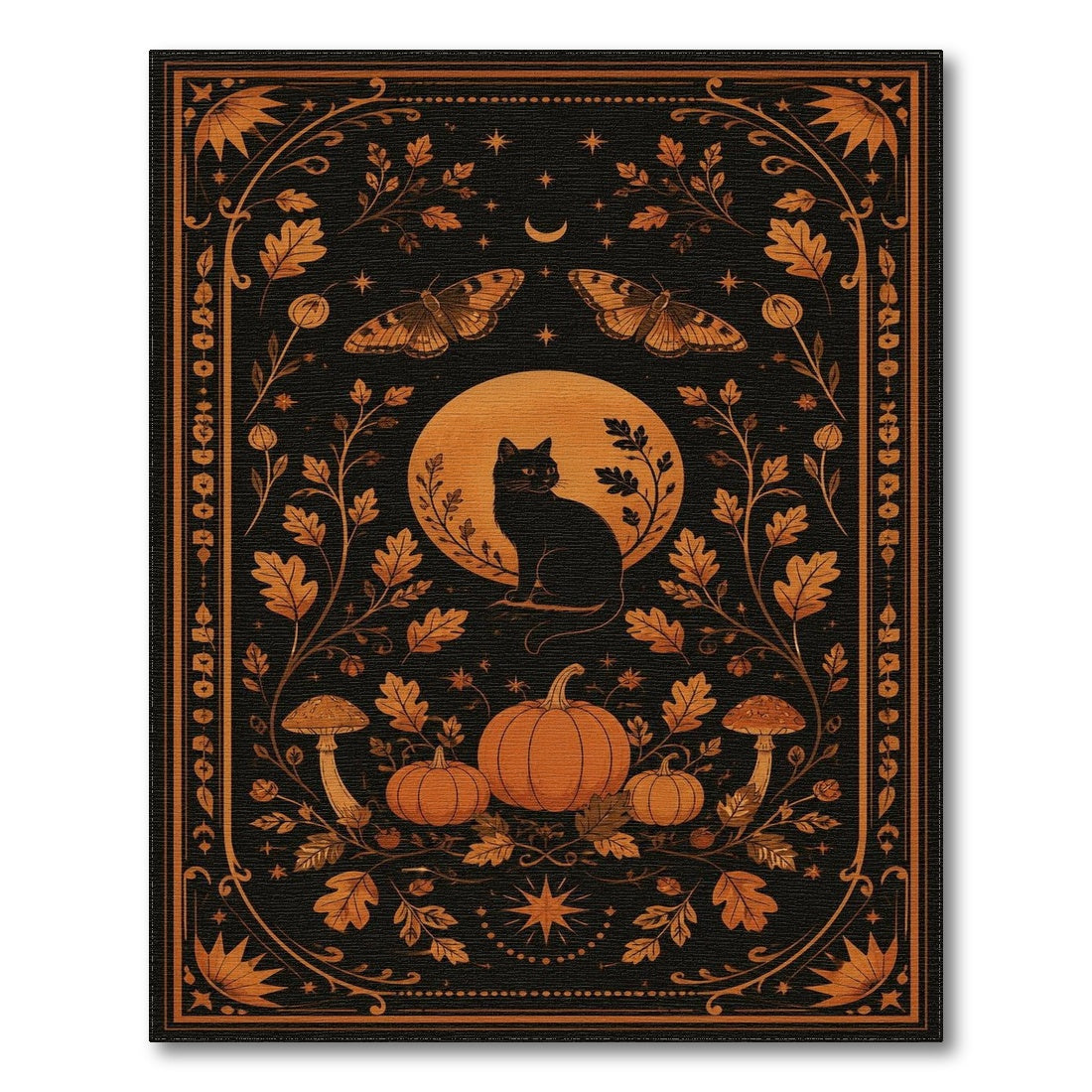 Mystical Black Cat Orange Moon Area Rug