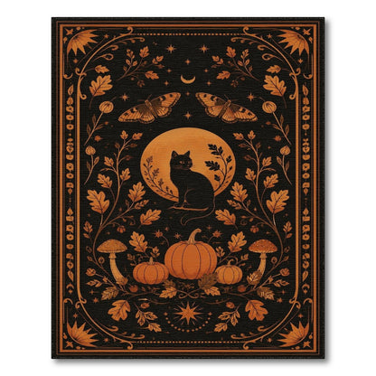 Mystical Black Cat Orange Moon Area Rug