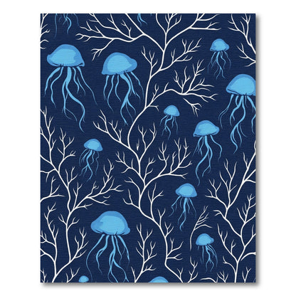Oceanic Blue Jellyfish Coral Reef Rug