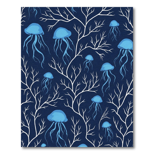 Oceanic Blue Jellyfish Coral Reef Rug
