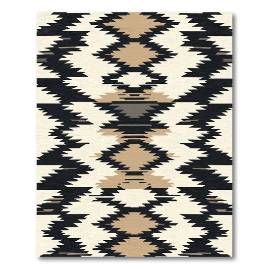 Geometric Black Beige Diamond Staggered Rug