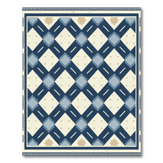 Navy Blue Diamond Lattice Geometric Rug