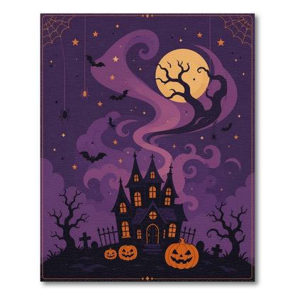 Spooky Haunted House Purple Area Rug