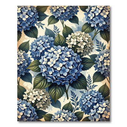 Blue Hydrangea Blossom Garden Watercolor Rug