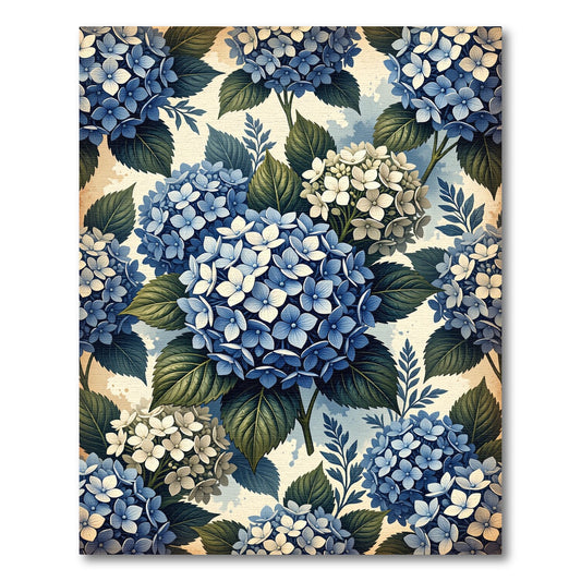 Blue Hydrangea Blossom Garden Watercolor Rug