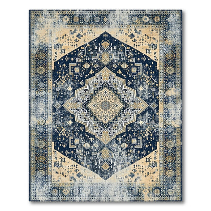 Navy Blue Distressed Vintage Medallion Rug